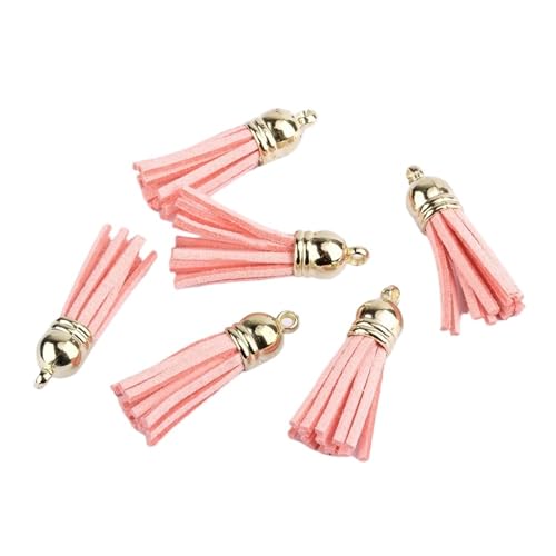 Quastenborte 20-100 Stück 38mm Goldsplitter Wildleder Kunstleder Quaste for Schlüsselanhänger Handygurte Schmuck Sommer DIY Anhänger Charms Finden(Light Pink,20 pcs Sliver tops) von GHHZML