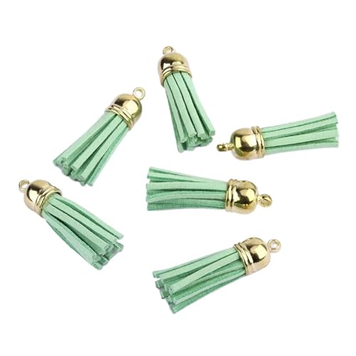Quastenborte 20-100 Stück 38mm Goldsplitter Wildleder Kunstleder Quaste for Schlüsselanhänger Handygurte Schmuck Sommer DIY Anhänger Charms Finden(Light green,50 pcs KC gold tops) von GHHZML