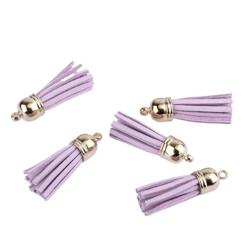 Quastenborte 20-100 Stück 38mm Goldsplitter Wildleder Kunstleder Quaste for Schlüsselanhänger Handygurte Schmuck Sommer DIY Anhänger Charms Finden(Lilac,50 pcs KC gold tops) von GHHZML