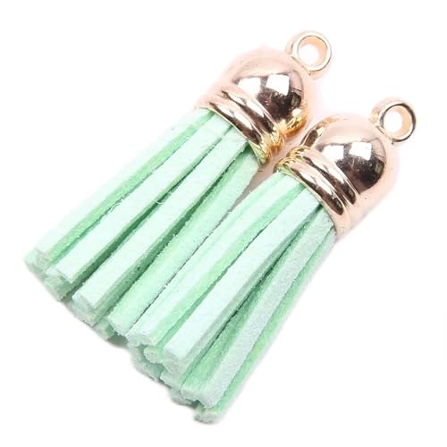 Quastenborte 20-100 Stück 38mm Goldsplitter Wildleder Kunstleder Quaste for Schlüsselanhänger Handygurte Schmuck Sommer DIY Anhänger Charms Finden(Mint,50 pcs KC gold tops) von GHHZML