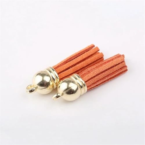 Quastenborte 20-100 Stück 38mm Goldsplitter Wildleder Kunstleder Quaste for Schlüsselanhänger Handygurte Schmuck Sommer DIY Anhänger Charms Finden(Orange,50 pcs KC gold tops) von GHHZML