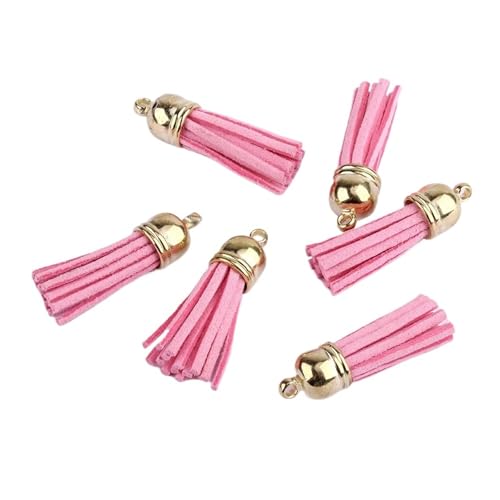 Quastenborte 20-100 Stück 38mm Goldsplitter Wildleder Kunstleder Quaste for Schlüsselanhänger Handygurte Schmuck Sommer DIY Anhänger Charms Finden(Pink,20 pcs KC gold tops) von GHHZML