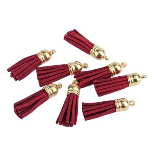 Quastenborte 20-100 Stück 38mm Goldsplitter Wildleder Kunstleder Quaste for Schlüsselanhänger Handygurte Schmuck Sommer DIY Anhänger Charms Finden(Red,100 pcs KC Gold tops) von GHHZML