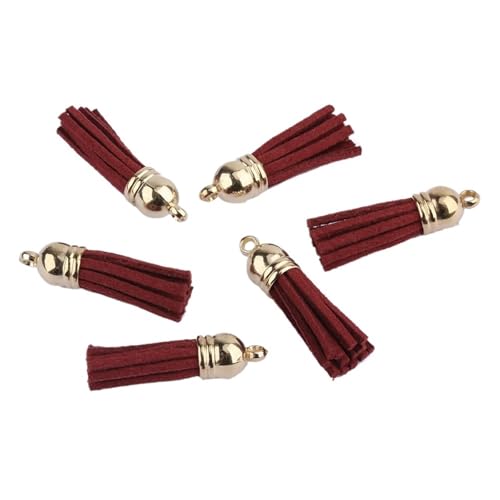 Quastenborte 20-100 Stück 38mm Goldsplitter Wildleder Kunstleder Quaste for Schlüsselanhänger Handygurte Schmuck Sommer DIY Anhänger Charms Finden(Wine red,50 pcs KC gold tops) von GHHZML