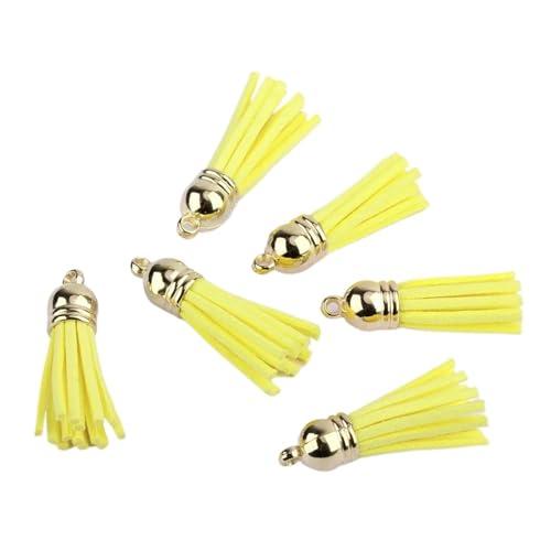 Quastenborte 20-100 Stück 38mm Goldsplitter Wildleder Kunstleder Quaste for Schlüsselanhänger Handygurte Schmuck Sommer DIY Anhänger Charms Finden(Yellow,100 pcs Sliver tops) von GHHZML