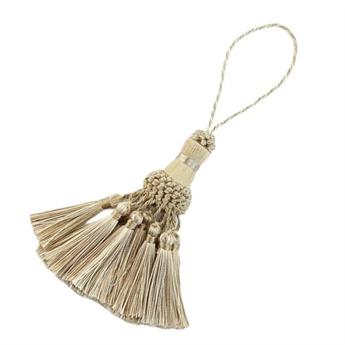 Quastenborte 2Pcs Mini Quaste Hängen Anhänger Dekorative Kleine Fringe Trim Vorhänge Zubehör Schlüssel Quasten for(Beige) von GHHZML