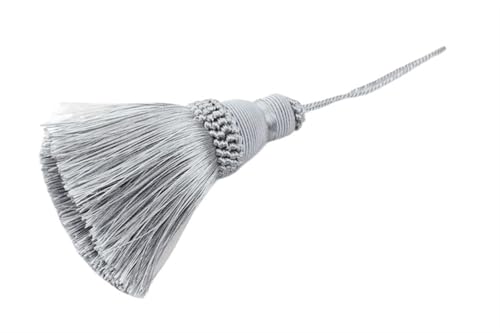 Quastenborte 2Pcs Polyester Seide Quasten Fringe Schlüssel Trim Handwerk for Nähen Vorhänge Zubehör Hause Dekoration Hängenden Seil(Silver) von GHHZML