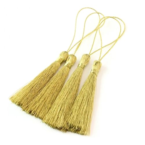 Quastenborte 30 Stück Gold-Silber-Quasten aus Polyester, seidige Fransen mit Kordelschlaufe, DIY-Lesezeichen, Schmuck, Basteln, handgefertigte dekorative Accessoires(Golden 6cm) von GHHZML