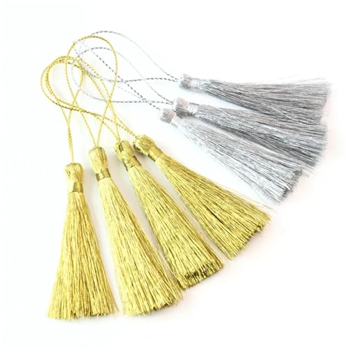 Quastenborte 30 Stück Gold-Silber-Quasten aus Polyester, seidige Fransen mit Kordelschlaufe, DIY-Lesezeichen, Schmuck, Basteln, handgefertigte dekorative Accessoires(Mixed color 6cm) von GHHZML