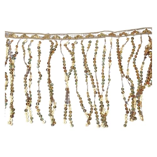 Quastenborte 6 Meter Gold Holografische Pailletten Quaste Fransen Dekorativer Vorhang Spitzenbesatz Bänder DIY Kleidungszubehör Patchwork(Gold,15cm Wide) von GHHZML