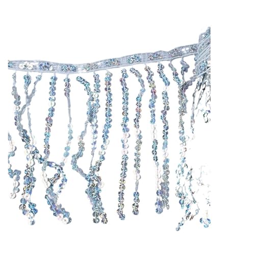 Quastenborte 6 Meter Gold Holografische Pailletten Quaste Fransen Dekorativer Vorhang Spitzenbesatz Bänder DIY Kleidungszubehör Patchwork(Silver,30cm Wide) von GHHZML