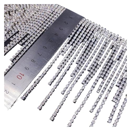 Quastenborte Bling Kristall Quaste Strass Unregelmäßige Kette Diamant Fransen Trim for DIY Kleid Kleidung Tasche Schuhe Dekoration Zubehör(01 Width 11.5cm) von GHHZML