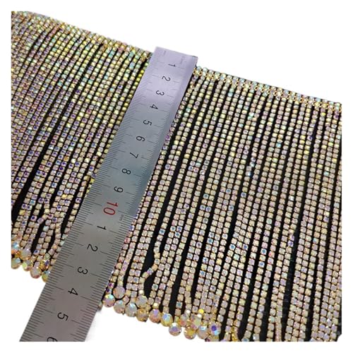 Quastenborte Bling Kristall Quaste Strass Unregelmäßige Kette Diamant Fransen Trim for DIY Kleid Kleidung Tasche Schuhe Dekoration Zubehör(05 Width 14cm) von GHHZML