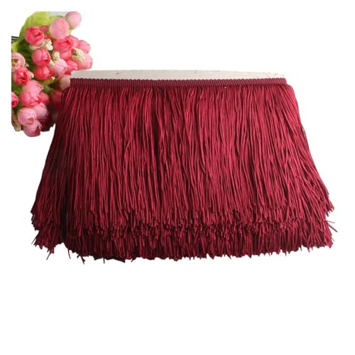Quastenborte Wunderschöner 1 Yard Spitzen-Fransenbesatz, 10 cm breit, Quasten-Fransenbesatz for DIY-Latin-Kleid, Bühnenkleidung, Zubehör, Spitzenband(Red wine) von GHHZML