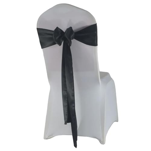 Stuhl Deko Hochzeit (10 Stück/50 Stück) Satin Mariage Schärpe for Hochzeit Stuhl Dekoration Band Band Gürtel Weihnachten Geburtstag Party Stuhl Schärpen(Black,10 pcs) von GHHZML
