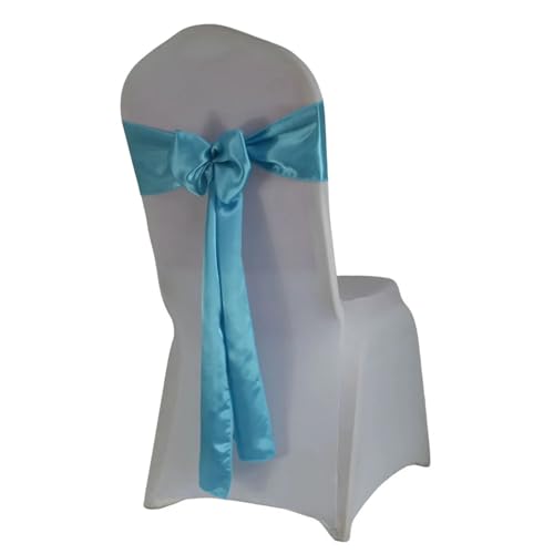 Stuhl Deko Hochzeit (10 Stück/50 Stück) Satin Mariage Schärpe for Hochzeit Stuhl Dekoration Band Band Gürtel Weihnachten Geburtstag Party Stuhl Schärpen(Blue,50pcs) von GHHZML