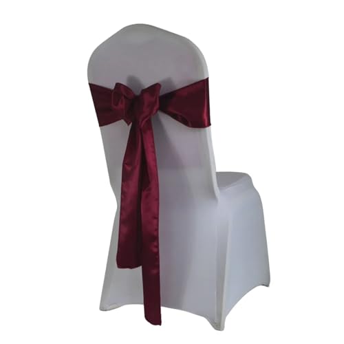 Stuhl Deko Hochzeit (10 Stück/50 Stück) Satin Mariage Schärpe for Hochzeit Stuhl Dekoration Band Band Gürtel Weihnachten Geburtstag Party Stuhl Schärpen(Burgundy,50pcs) von GHHZML