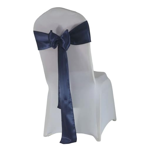 Stuhl Deko Hochzeit (10 Stück/50 Stück) Satin Mariage Schärpe for Hochzeit Stuhl Dekoration Band Band Gürtel Weihnachten Geburtstag Party Stuhl Schärpen(Deep Blue,50pcs) von GHHZML