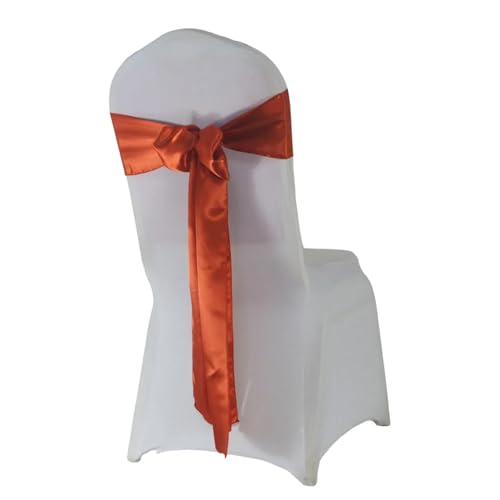 Stuhl Deko Hochzeit (10 Stück/50 Stück) Satin Mariage Schärpe for Hochzeit Stuhl Dekoration Band Band Gürtel Weihnachten Geburtstag Party Stuhl Schärpen(Rust red,10 pcs) von GHHZML