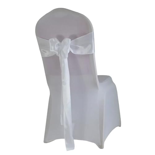 Stuhl Deko Hochzeit (10 Stück/50 Stück) Satin Mariage Schärpe for Hochzeit Stuhl Dekoration Band Band Gürtel Weihnachten Geburtstag Party Stuhl Schärpen(White,10 pcs) von GHHZML