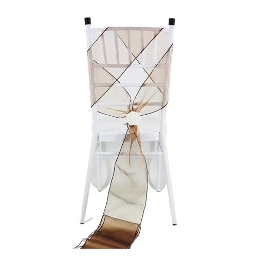 Stuhl Deko Hochzeit 10/50 Hochzeit Schiere Band Organza Stuhl Schärpen Gürtel Knoten Stuhl Abdeckung Schleife Bands Krawatten Hochzeit Stühle Dekoration(Chocolate,50pcs) von GHHZML