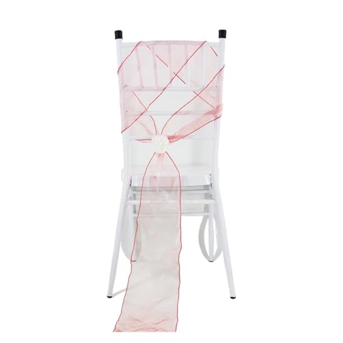 Stuhl Deko Hochzeit 10/50 Hochzeit Schiere Band Organza Stuhl Schärpen Gürtel Knoten Stuhl Abdeckung Schleife Bands Krawatten Hochzeit Stühle Dekoration(Light red,50pcs) von GHHZML