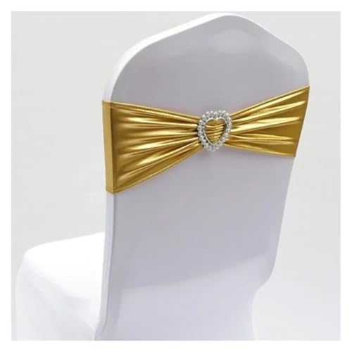 Stuhl Deko Hochzeit 10 Stück Hochzeitsdekoration Stuhlschärpe Spandex Stretch Herzschnalle Knoten passend for alle Stühle Urlaub Geburtstag Party Festival Feier Hotel(Metallic Gold) von GHHZML