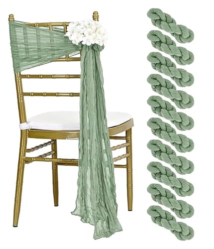 Stuhl Deko Hochzeit 10 Stück Stuhlschärpen, rustikale Schleife, Stuhlbezug for Hochzeitsbankett, Party, Stuhldekoration, 90 x 180 cm(10PCS Sage Green) von GHHZML