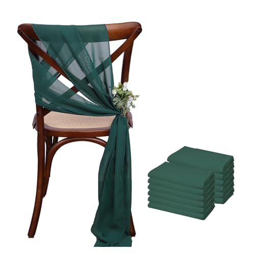 Stuhl Deko Hochzeit 12 Stück 17 x 275 cm rosa Chiffon-Stuhlschärpen Stuhlschärpe Hochzeit Stuhlhussen Band Hochzeit Party Gang Stuhl Dekor(12PCS Dark Green) von GHHZML