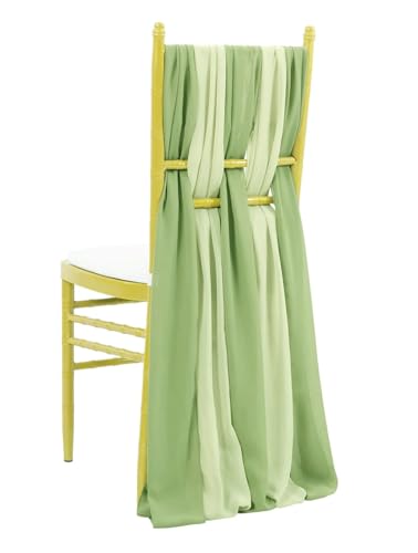Stuhl Deko Hochzeit 12 Stück Chiffon-Stuhlschärpen, Hochzeitsstuhl-Dekoration, Chiffon, 30 x 270 cm, Tischläufer for Party, Bankett, Event, Urlaubsdekoration(Campsite Sage Green) von GHHZML