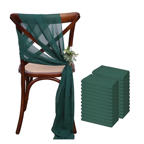 Stuhl Deko Hochzeit 24 Stück 17x275cm Chiffon-Stuhlschärpen, 12er-Set, weiße Stuhlschärpe, Hochzeitsstuhlhussen, Band, Hochzeit, Party, Gang, Stuhldekoration(Dark Green) von GHHZML
