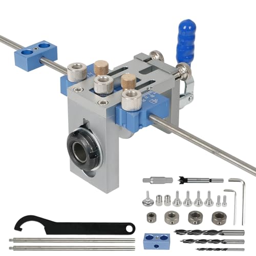 GHIBFBT 5/8/10/15mm Bohrschablone, Selbstzentrierendes 3-in-1 Dübel-Jig-Kit, Multifunktionaler verstellbarer Holzbearbeitungs-Verbindungswerkzeug-Bohrführungs-Locator für die Holzbearbeitung von GHIBFBT