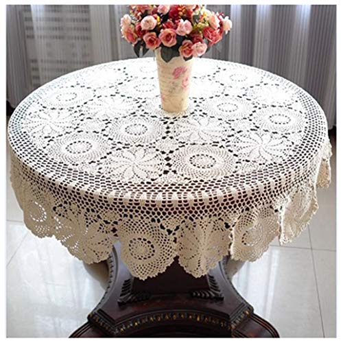 Runde Tischdecke Handgefertigte Gehäkelte Tischtuch Tischwäsche Dinner Tisch Cover 100% Baumwolle Viele Größen Erhältlich (Color : White, Size : 110cm) von GHJL