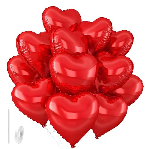 24 Rot Herz Luftballons 18 Zoll - Liebesherz Folienballons - Romantische Dekorationen für Antrag & Jahrestag, Hochzeit Geburtstag Will You Be My Girlfriend, I Love You (Rot) von GHKJOK