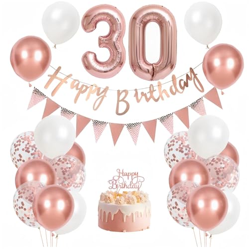 30 Geburtstag Dekorationen für Frauen, Rose Gold Ballon Set mit Banner, Cake Topper und Konfetti Luftballons, Elegant 30 Geburtstag Party Decor Kit für Ihre Meilenstein-Feier 30 Geburtstag Dekorationen für Frauen, Rose Gold Ballon Set mit Banner, Cake Topper und Konfetti Luftballons, Elegant 30 Geburtstag Party Decor Kit für Ihre Meilenstein-Feier von GHKJOK