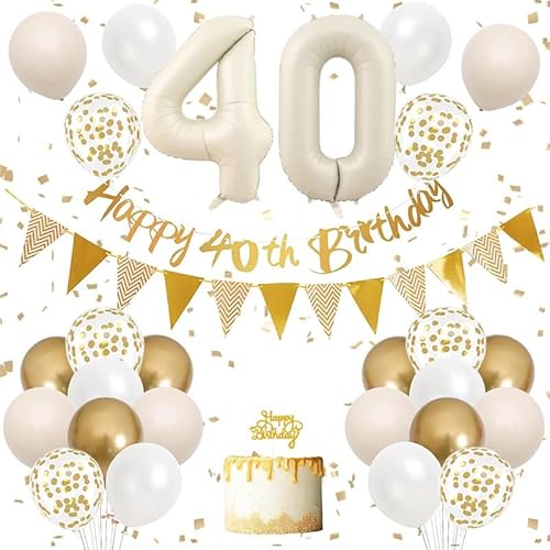 40 Geburtstag Dekorationen für Sie oder Ihn - Gold Weiß Ballon Party Set mit Große Zahl 40 Luftballons, Happy 40th Birthday Banner, Konfetti und Cake Topper - Stilvolles Meilenstein Feier Kit 40 Geburtstag Dekorationen für Sie oder Ihn - Gold Weiß Ballon Party Set mit Große Zahl 40 Luftballons, Happy 40th Birthday Banner, Konfetti und Cake Topper - Stilvolles Meilenstein Feier Kit von GHKJOK