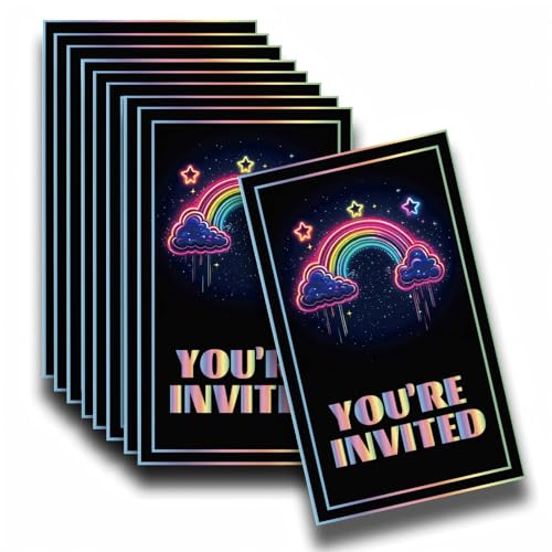 40 Stück Neon-Regenbogen-Party-Einladungen, helles Neon-Design für Partys, Disco-Events und Festivals, rechteckige Karten 40 Stück Neon-Regenbogen-Party-Einladungen, helles Neon-Design für Partys, Disco-Events und Festivals, rechteckige Karten von GHKJOK