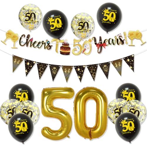 50 Geburtstag Dekorationen Set mit Thema, inklusive Banner Luftballons Konfetti für Party Dekoration, elegantes und stilvolles Design für Männer Frauen Indoor Outdoor Feier 50 Geburtstag Dekorationen Set mit Thema, inklusive Banner Luftballons Konfetti für Party Dekoration, elegantes und stilvolles Design für Männer Frauen Indoor Outdoor Feier von GHKJOK