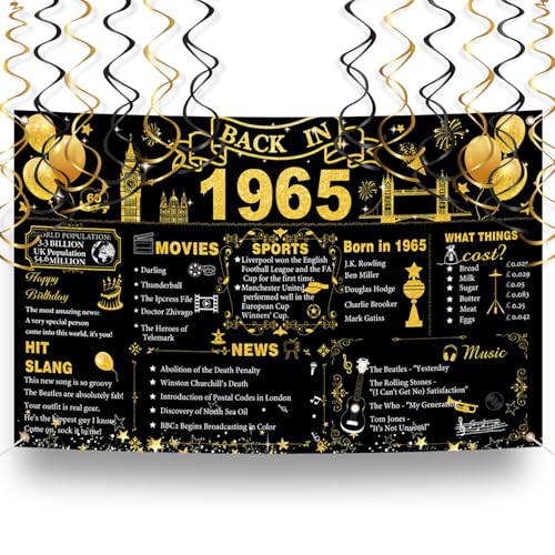 60 Geburtstag Hintergrund, 1965 Thema Geburtstag Schwarz Gold Dekorationen Happy Birthday Banner Vintage Party Supplies mit hängenden Wirbeln Große Feier Party Dekor Einfaches Aufhängen für Fotos 60 Geburtstag Hintergrund, 1965 Thema Geburtstag Schwarz Gold Dekorationen Happy Birthday Banner Vintage Party Supplies mit hängenden Wirbeln Große Feier Party Dekor Einfaches Aufhängen für Fotos von GHKJOK