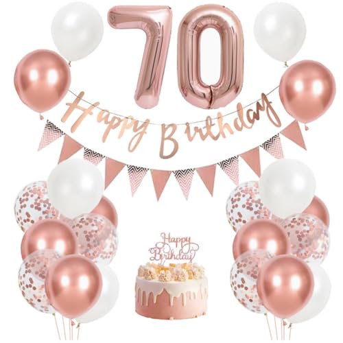 70 Geburtstag Dekorationen für Frauen, Rose Gold Weiß Ballon Set mit Banner, Cake Topper und Schärpe, Elegante Party Dekor für 70 Geburtstag Feier von GHKJOK