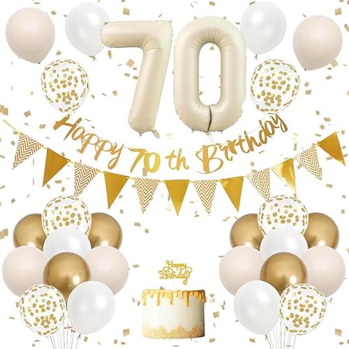 70 Geburtstag Dekorationen für Frauen Männer - Elegantes Gold Weiß Party Set mit 70 Luftballons, Banner, Konfetti Luftballons und Cake Topper - Komplettes Meilenstein Geburtstag Dekor Kit 70 Geburtstag Dekorationen für Frauen Männer - Elegantes Gold Weiß Party Set mit 70 Luftballons, Banner, Konfetti Luftballons und Cake Topper - Komplettes Meilenstein Geburtstag Dekor Kit von GHKJOK