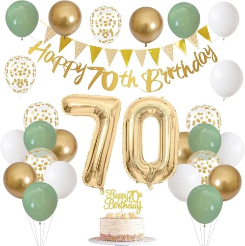 70 Geburtstag Dekorationen für Frauen Salbeigrün und Gold Party Set mit Luftballons Happy Birthday Banner Cake Topper Heliumfolie 70 Zahlenballons für Sie Meilenstein Feier 70 Geburtstag Dekorationen für Frauen Salbeigrün und Gold Party Set mit Luftballons Happy Birthday Banner Cake Topper Heliumfolie 70 Zahlenballons für Sie Meilenstein Feier von GHKJOK