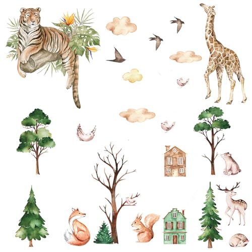 Abnehmbare Wandtattoo Dschunge Waldtiere Wandaufkleber für Kinderzimmer Baum Aufkleber Wanddeko, wasserdichte Stick Dekorationen für Kinderzimmer, Schlafzimmer, Tapete Aufkleber Set Abnehmbare Wandtattoo Dschunge Waldtiere Wandaufkleber für Kinderzimmer Baum Aufkleber Wanddeko, wasserdichte Stick Dekorationen für Kinderzimmer, Schlafzimmer, Tapete Aufkleber Set von GHKJOK