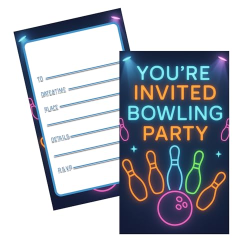 GHKJOK Bowling-Party-Einladungen mit Neon-Design, 300 g/m² Karton, lebendige Farben, bereit zum Schreiben und Verschicken, 20 Stück GHKJOK Bowling-Party-Einladungen mit Neon-Design, 300 g/m² Karton, lebendige Farben, bereit zum Schreiben und Verschicken, 20 Stück von GHKJOK
