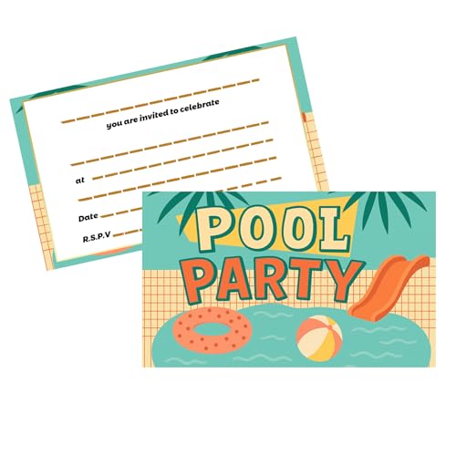 GHKJOK Pool-Party-Einladungen mit Sommer-Design, einzigartige Muster, 300 g/m² dickes, umweltfreundliches Papier, 9 x 15 cm Größe für einfaches Schreiben und Versand, 20 Stück GHKJOK Pool-Party-Einladungen mit Sommer-Design, einzigartige Muster, 300 g/m² dickes, umweltfreundliches Papier, 9 x 15 cm Größe für einfaches Schreiben und Versand, 20 Stück von GHKJOK