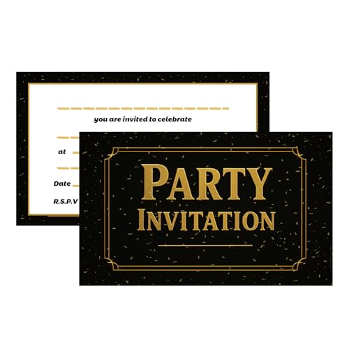 GHKJOK Schwarz-goldene Party-Einladungen, 20 Stück, hochwertiger 300 g/m², matter Karton, luxuriöses Doppel-Finish-Design, 9 x 15 cm (20 Stück) von GHKJOK