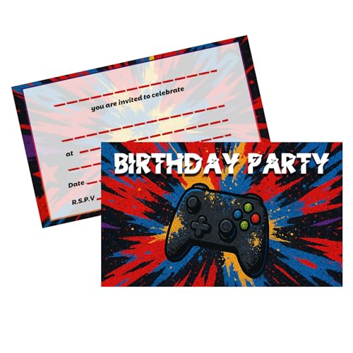 Geburtstagseinladungen für Jungen mit Videospiel-Design, 300 g/m² dicker Karton, glänzende Vorderseite und matte Rückseite, einzigartiges Design für Party-Einladungen, 20 Stück Geburtstagseinladungen für Jungen mit Videospiel-Design, 300 g/m² dicker Karton, glänzende Vorderseite und matte Rückseite, einzigartiges Design für Party-Einladungen, 20 Stück von GHKJOK