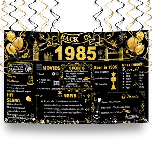 Hintergrund zum 40. Geburtstag, 1985 Thema Geburtstag Schwarz Gold Dekorationen, Happy Birthday Banner, Vintage Party Supplies mit hängenden Wirbeln Große Feier Party Dekor, Einfaches Aufhängen für Hintergrund zum 40. Geburtstag, 1985 Thema Geburtstag Schwarz Gold Dekorationen, Happy Birthday Banner, Vintage Party Supplies mit hängenden Wirbeln Große Feier Party Dekor, Einfaches Aufhängen für von GHKJOK