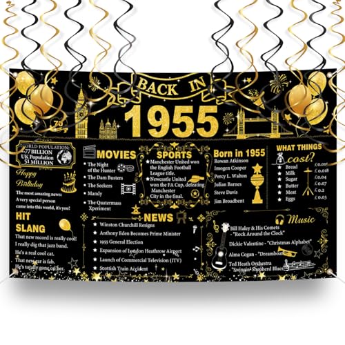 Hintergrund zum 70. Geburtstag, 1955 Thema Geburtstag Schwarz Gold Dekorationen, Happy Birthday Banner, Vintage Party Supplies mit hängenden Wirbeln Große Feier Party Dekor, Einfaches Aufhängen für Hintergrund zum 70. Geburtstag, 1955 Thema Geburtstag Schwarz Gold Dekorationen, Happy Birthday Banner, Vintage Party Supplies mit hängenden Wirbeln Große Feier Party Dekor, Einfaches Aufhängen für von GHKJOK