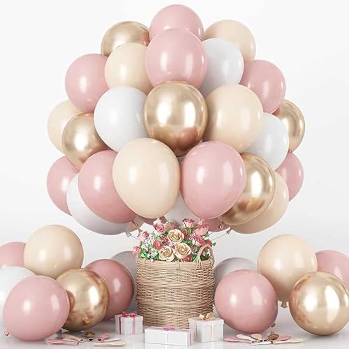 Luftballons, 60 Stück, 30,5 cm, rosa und weiß, für Babypartys, Dekorationen, Mädchen, Hochzeiten, Geburtstagsdekorationen und Partys mit hochfestem Latex (Altrosa) von GHKJOK